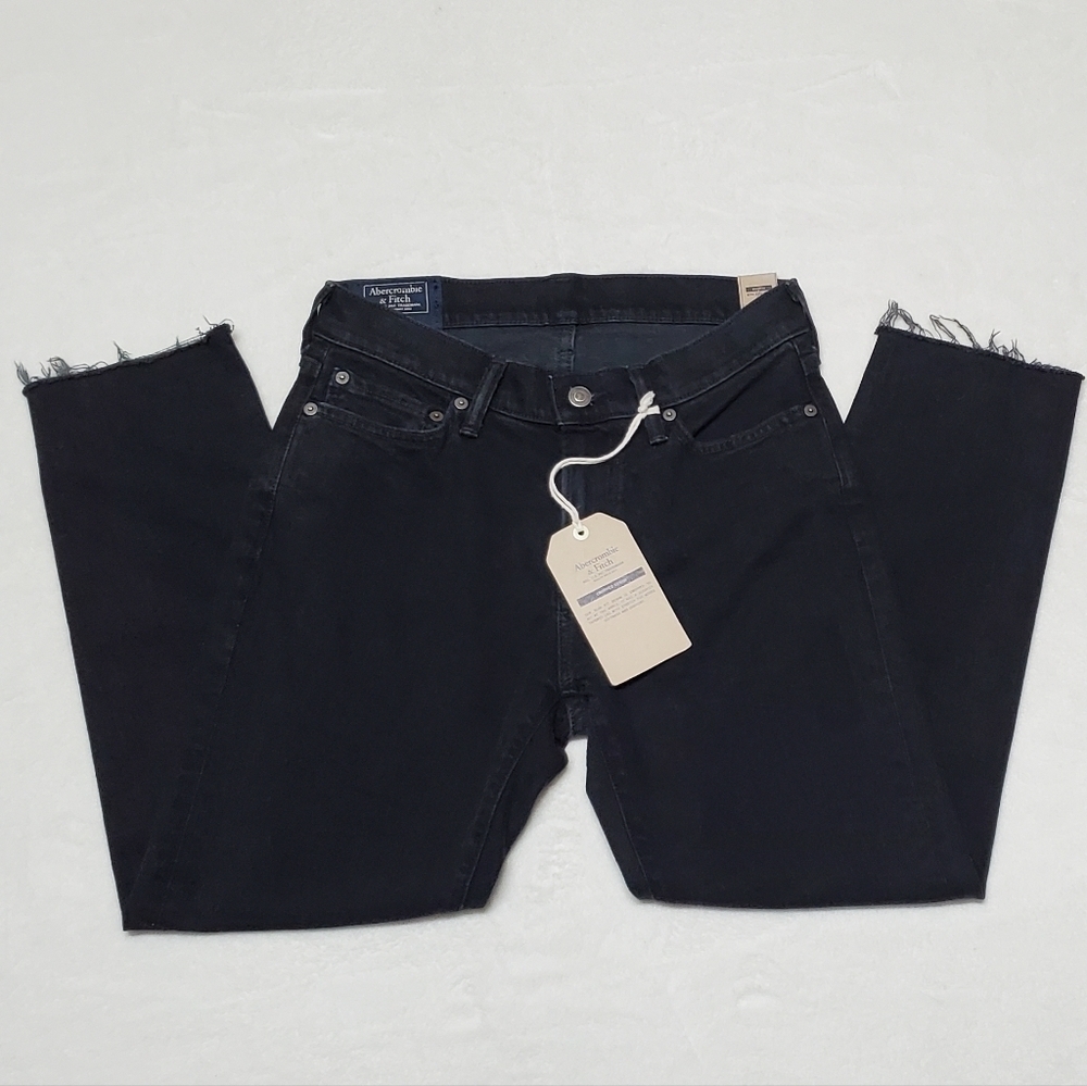 ABERCROMBIE & Fitch Rustin Athletic Slim Stretch Black Raw Cut Jeans 28 - Picture 3 of 12